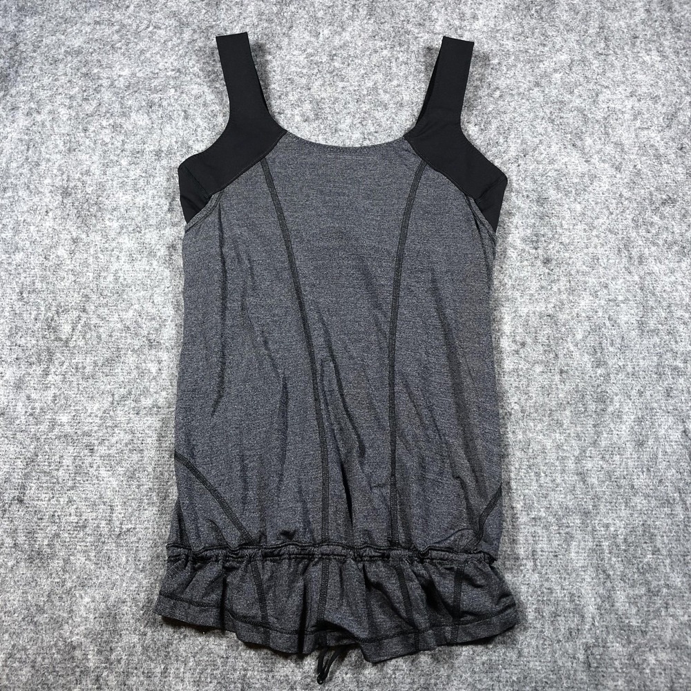 Lululemon Tank Top Womens Medium 8 Gray Black Baffle Me Athletic Drawstring